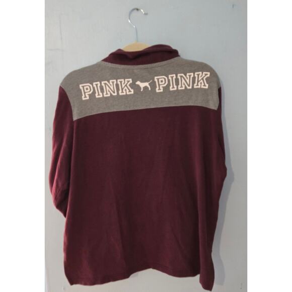 Vitoria's Secret Pink Women's 3/4 Zip with Front Pouch Large Maroon and Gray - Picture 9 of 10